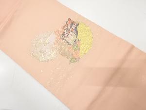 雪輪に御所車・楓・桜模様織り出し　名古屋帯